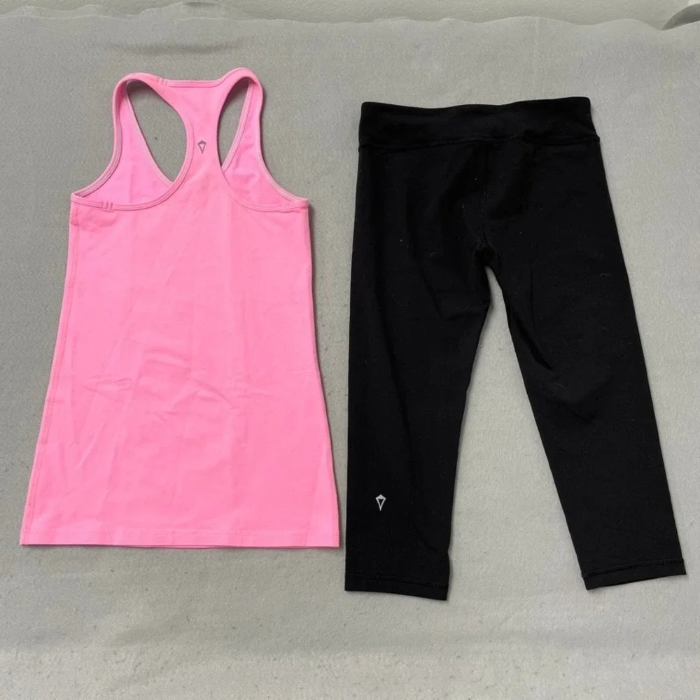 Ivivva Activewear Set Girls Size 12 Pink Tank Top Black‎ Cropped Leggings 2pc